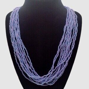 Vintage Lavender Glass Beaded Lilac 12 Strand 20" Necklace Aurora Borealis 2.5mm
